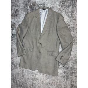 Jos A. Bank Men's Brown Herringbone Plaid Silk Wool Linen Suit Blazer Jacket 44L